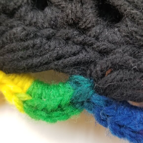 Rainbow and black hand knit baby blanket or throw 42"x42" - Picture 3 of 4